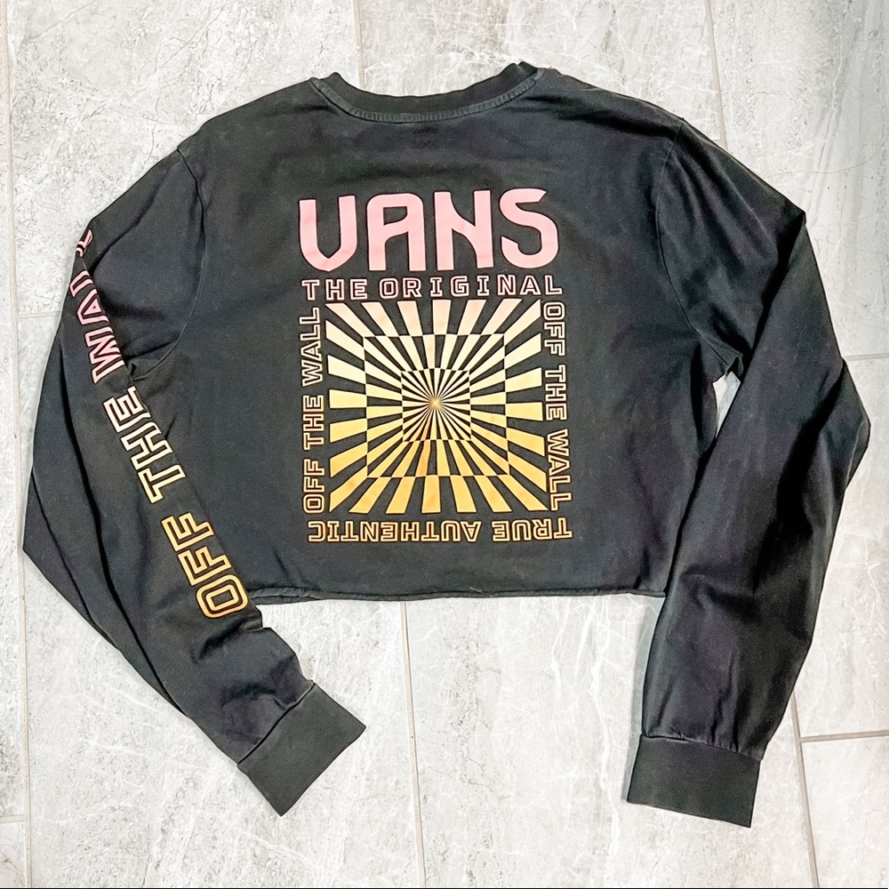 Vans Neon Off the Wall Long Sleeve Black Crop Top Size Large
